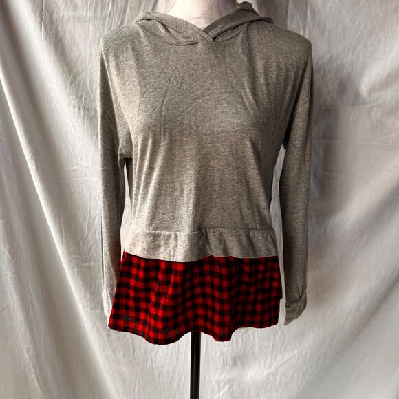 Gap Kids Girls Gray & Red Plaid Long-Sleeve Hooded Tunic Top XXL - Picture 1 of 4